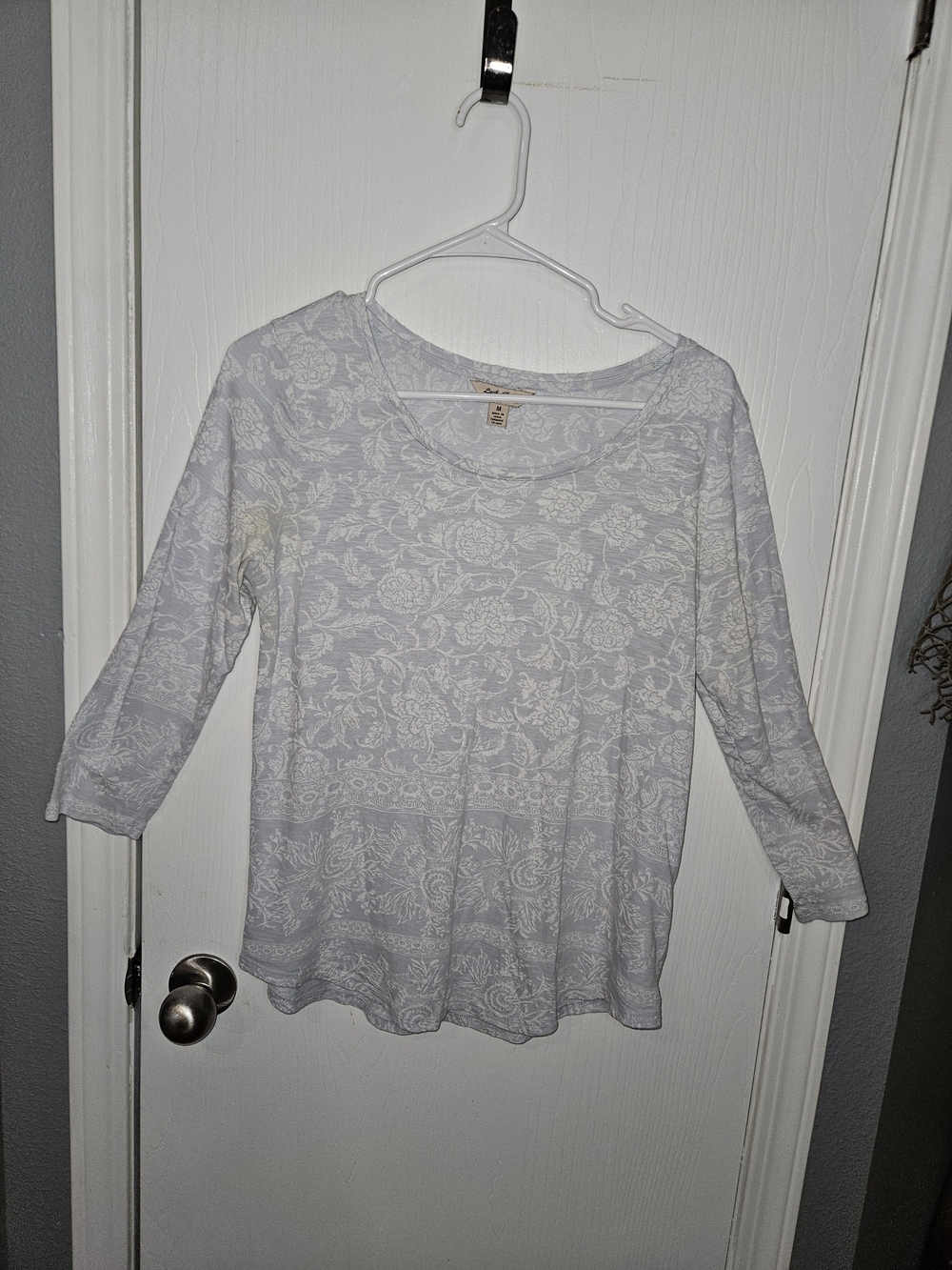 Lucky Brand White Floral Scoop-Neck 3/4 Sleeve Tee